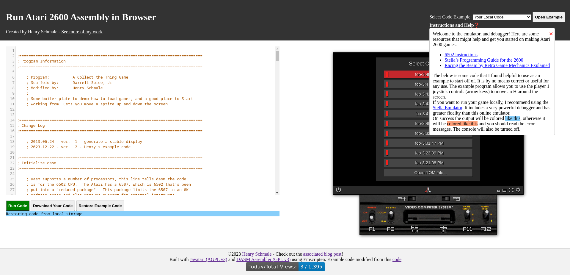Atari 2600 IDE in the Browser screenshot