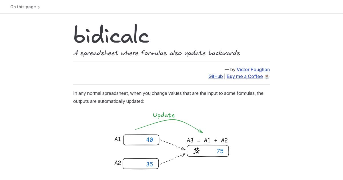 Bidicalc screenshot